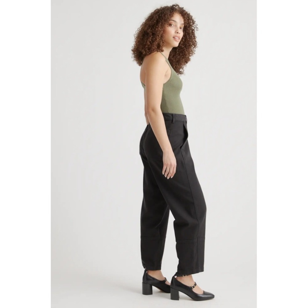 Quince Organic Stretch Cotton Twill Barrel Pant Black 27 Inseam Size 6